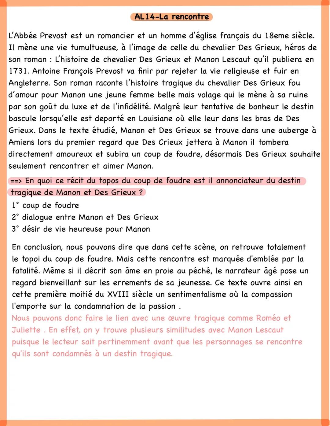 AL14-La rencontre
L'Abbée Prevost est un romancier et un homme d'église français du 18eme siècle.
Il mène une vie tumultueuse, à l'image de