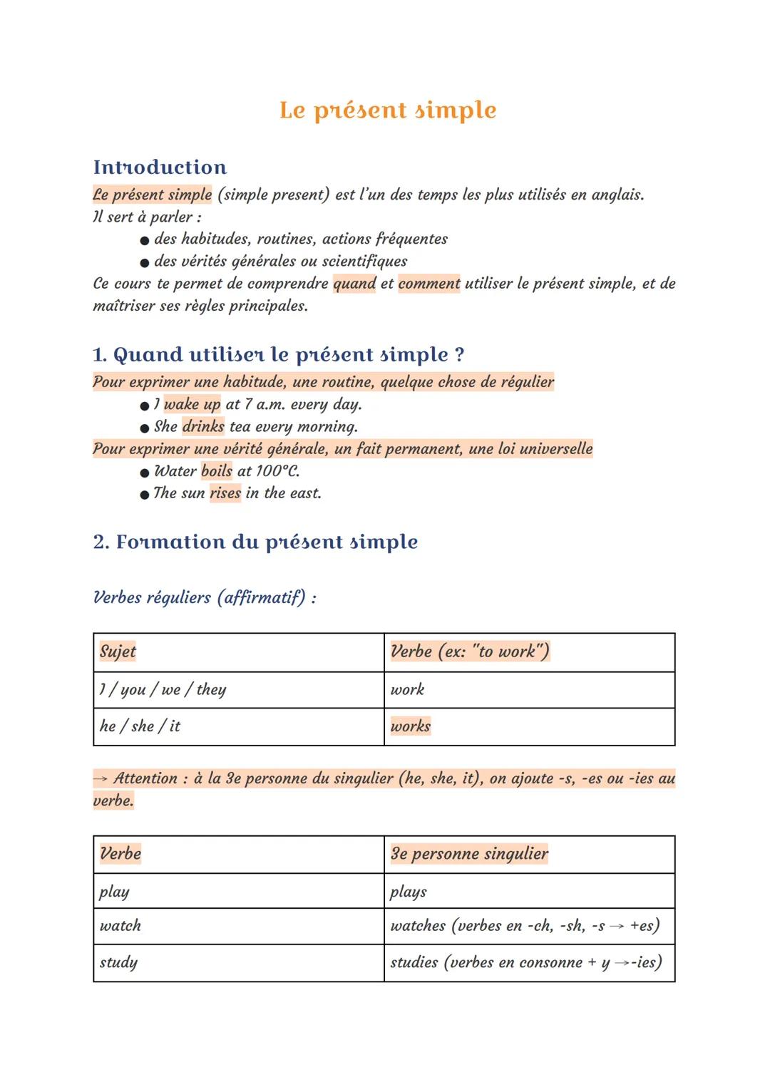 Introduction
Le présent simple
Le présent simple (simple present) est l'un des temps les plus utilisés en anglais.
Il sert à parler:
• des h