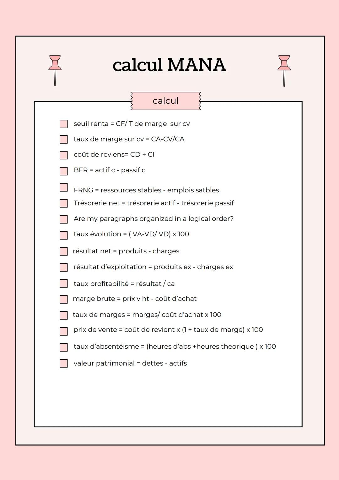 Fiches bac de révision management