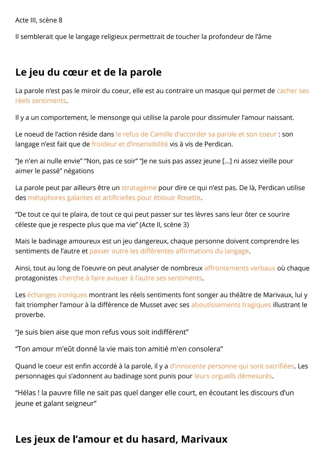Le jeu du cœur et de la parole
On ne badine pas avec l'amour, Musset
la parole ne s'accorde pas toujours avec les idées du coeur
Mise en con