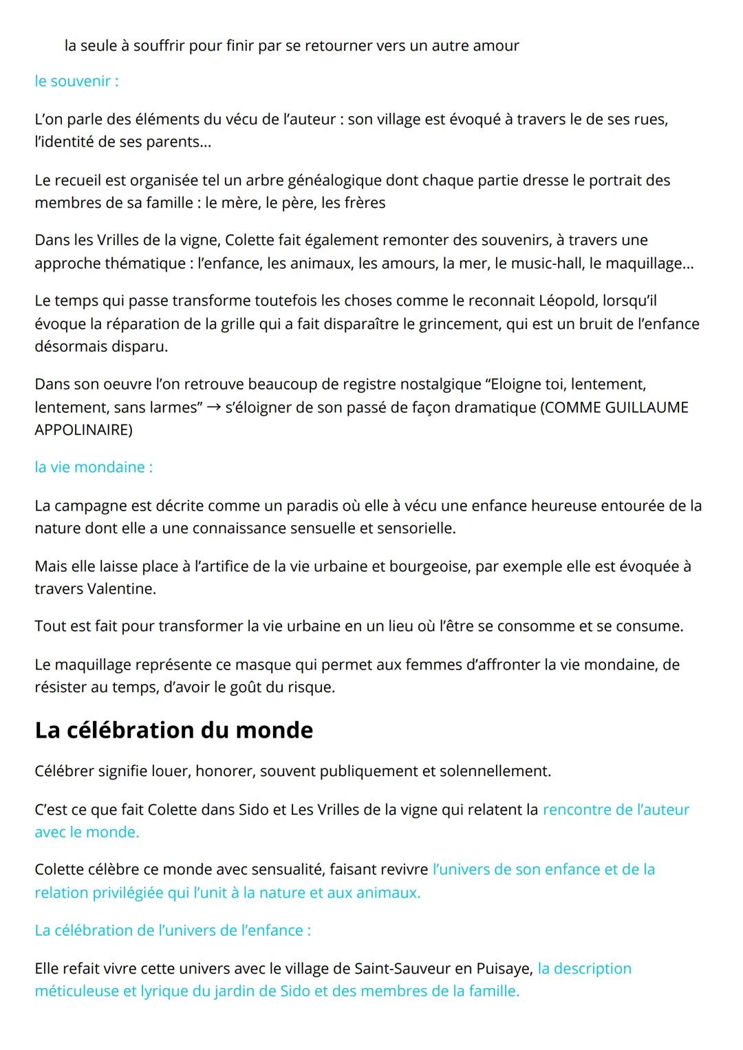 La Célébration du Monde
Sido suivie Des Vrilles de la Vigne, Colette
honorer, faire l'éloge du monde, le chanter
Mise en contexte, la sociét