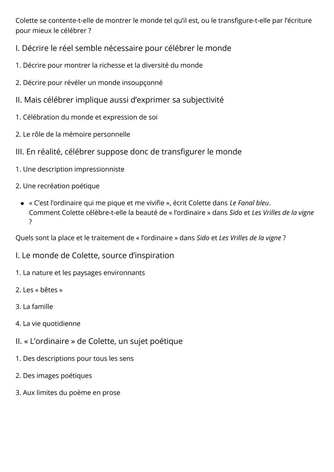 La Célébration du Monde
Sido suivie Des Vrilles de la Vigne, Colette
honorer, faire l'éloge du monde, le chanter
Mise en contexte, la sociét