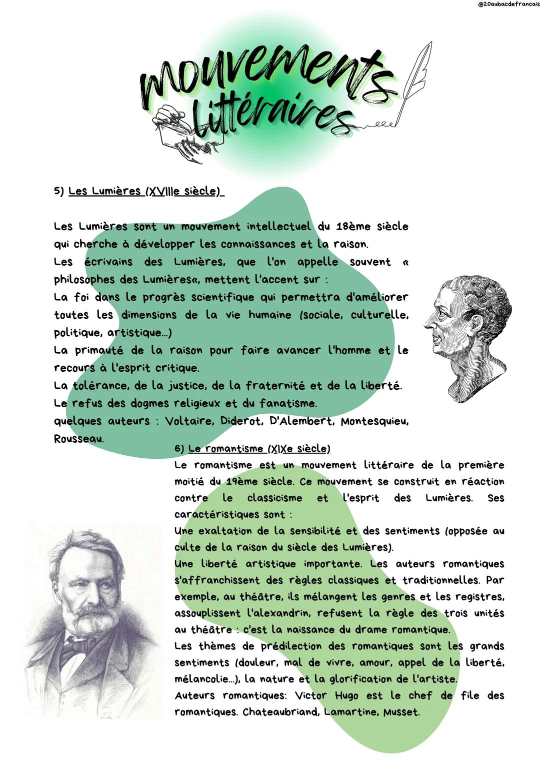 ## Mouvements
## Littéraires
1) L'humanisme (XVIe siècle)
C'est un mouvement européen. Les humanistes redécouvrent les
culture grecque et l