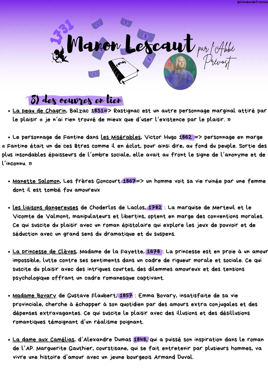 --- OCR Start ---
@20aubacdefrancais.
1731
Manon Lescaut par l'Abbé
$
1) c'est quoi le roman?
Privest
Le roman est un genre littéraire qui
d