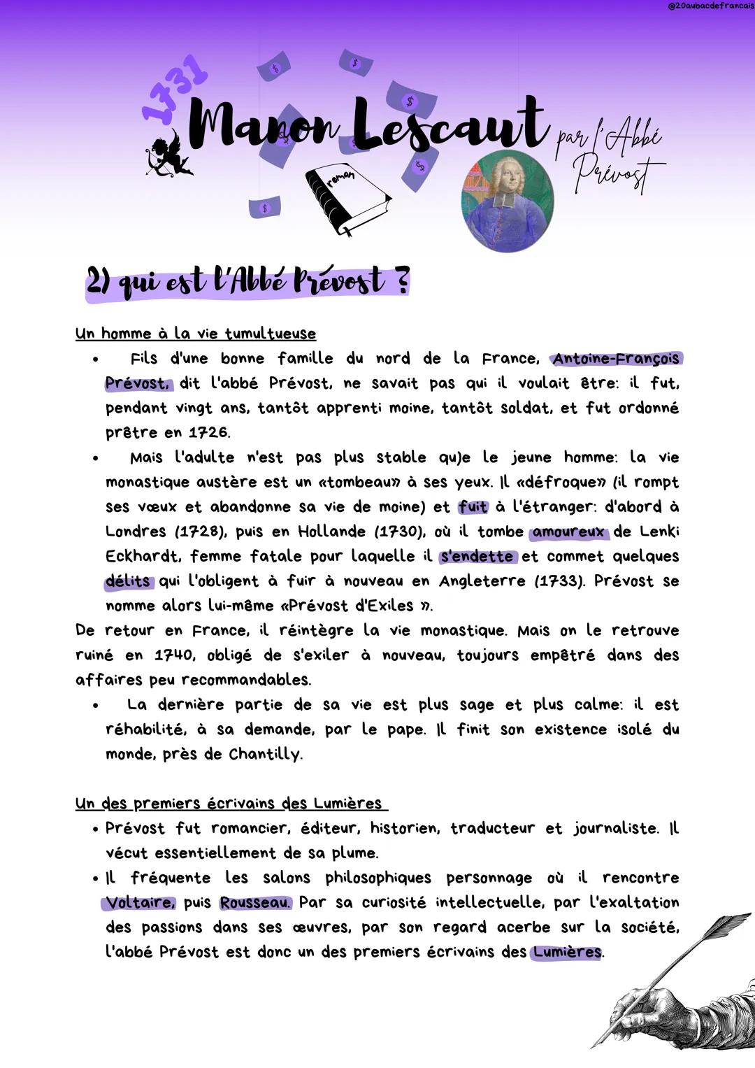 --- OCR Start ---
@20aubacdefrancais.
1731
Manon Lescaut par l'Abbé
$
1) c'est quoi le roman?
Privest
Le roman est un genre littéraire qui
d