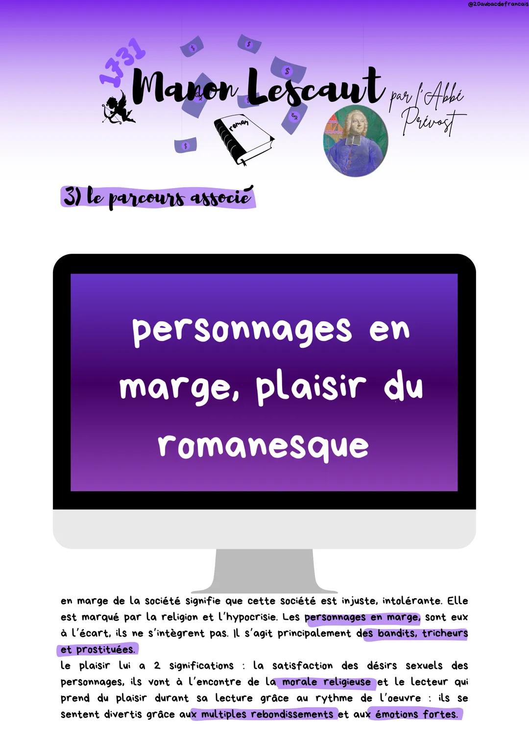 --- OCR Start ---
@20aubacdefrancais.
1731
Manon Lescaut par l'Abbé
$
1) c'est quoi le roman?
Privest
Le roman est un genre littéraire qui
d