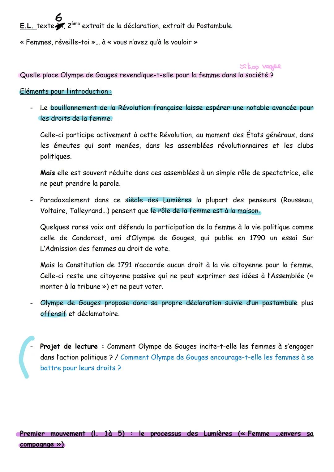 ## La révolution des femmes
Postambule
[Femme, réveille-toi; le tocsin¹ de la raison se fait entendre dans tout l'univers; reconnais tes d