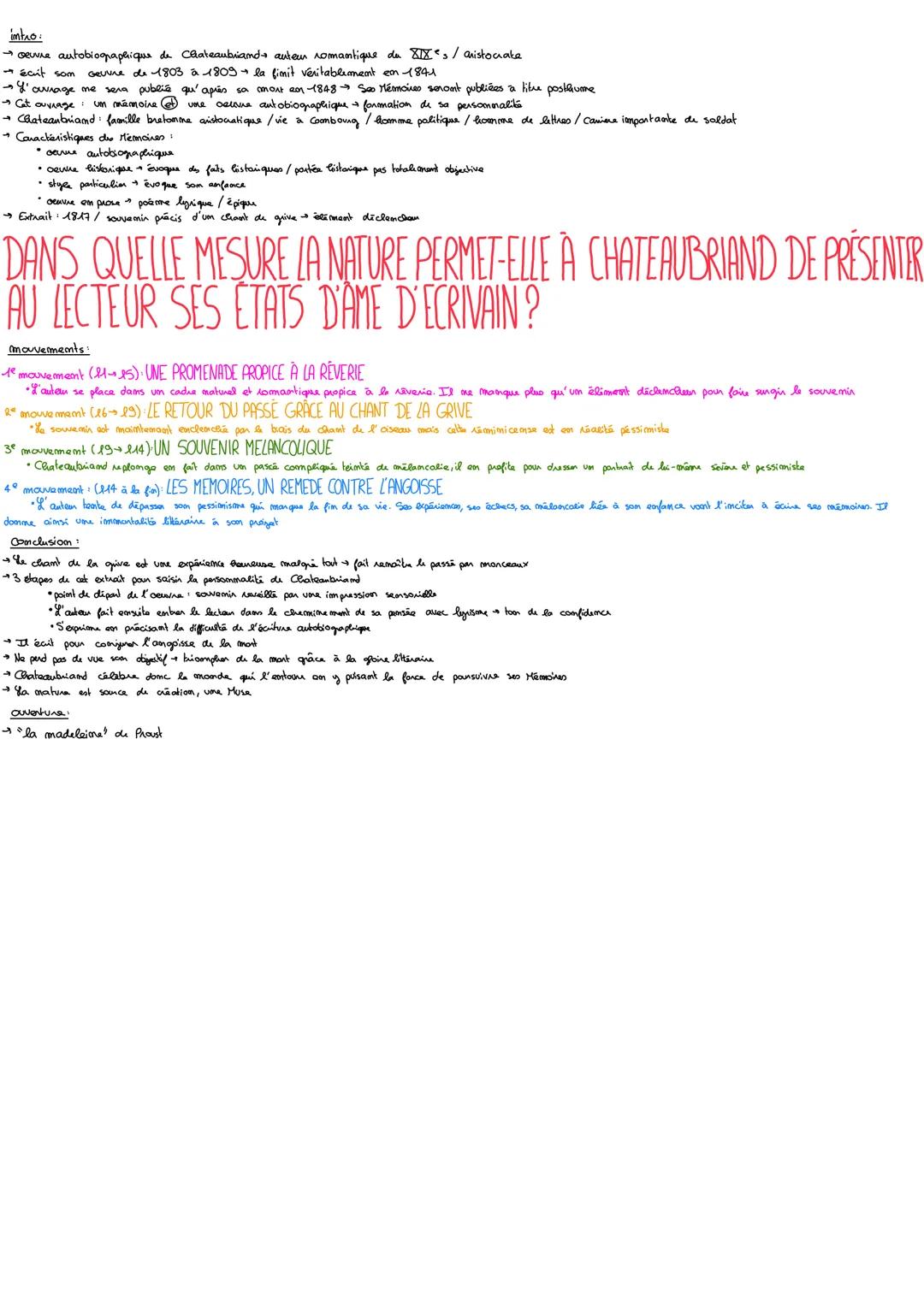 SÉANCE 6: texte 12
Texte : Chateaubriand, Mémoires d'outre-tombe, livre III, chapitre 1, 1848
Le chant de la grive oiseau
Hier au soir je me