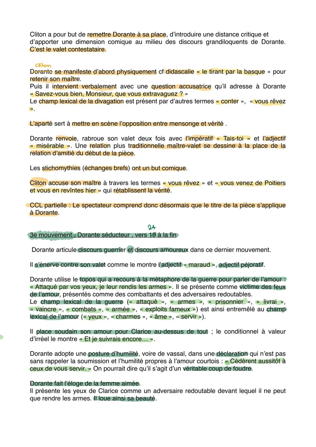 14
Texte : Corneille, Le Menteur, 1644, Acte I, scène 3
Scène 3
Dorante, Clarice, Lucrèce, Isabelle, Clinton
Dorante
C'est l'effet du malheu