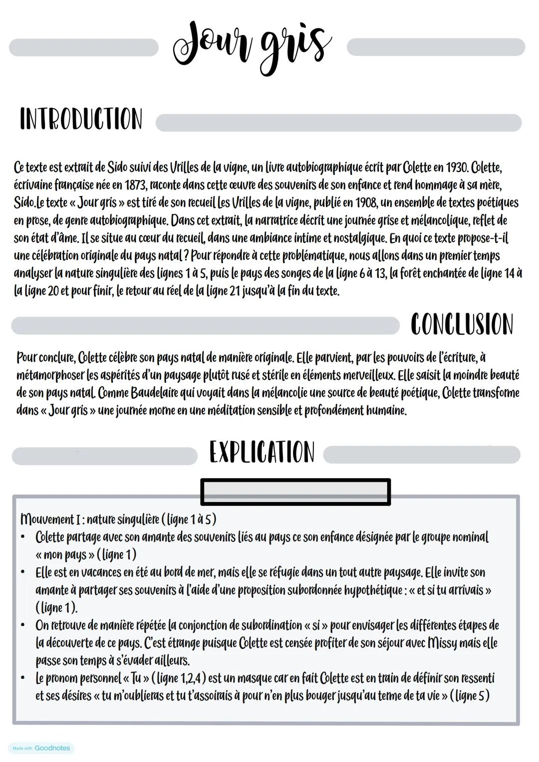 ## INTRODUCTION
Jour gris
Ce texte est extrait de *Sido* suivi des *Vrilles de la vigne*, un livre autobiographique écrit par Colette en 1