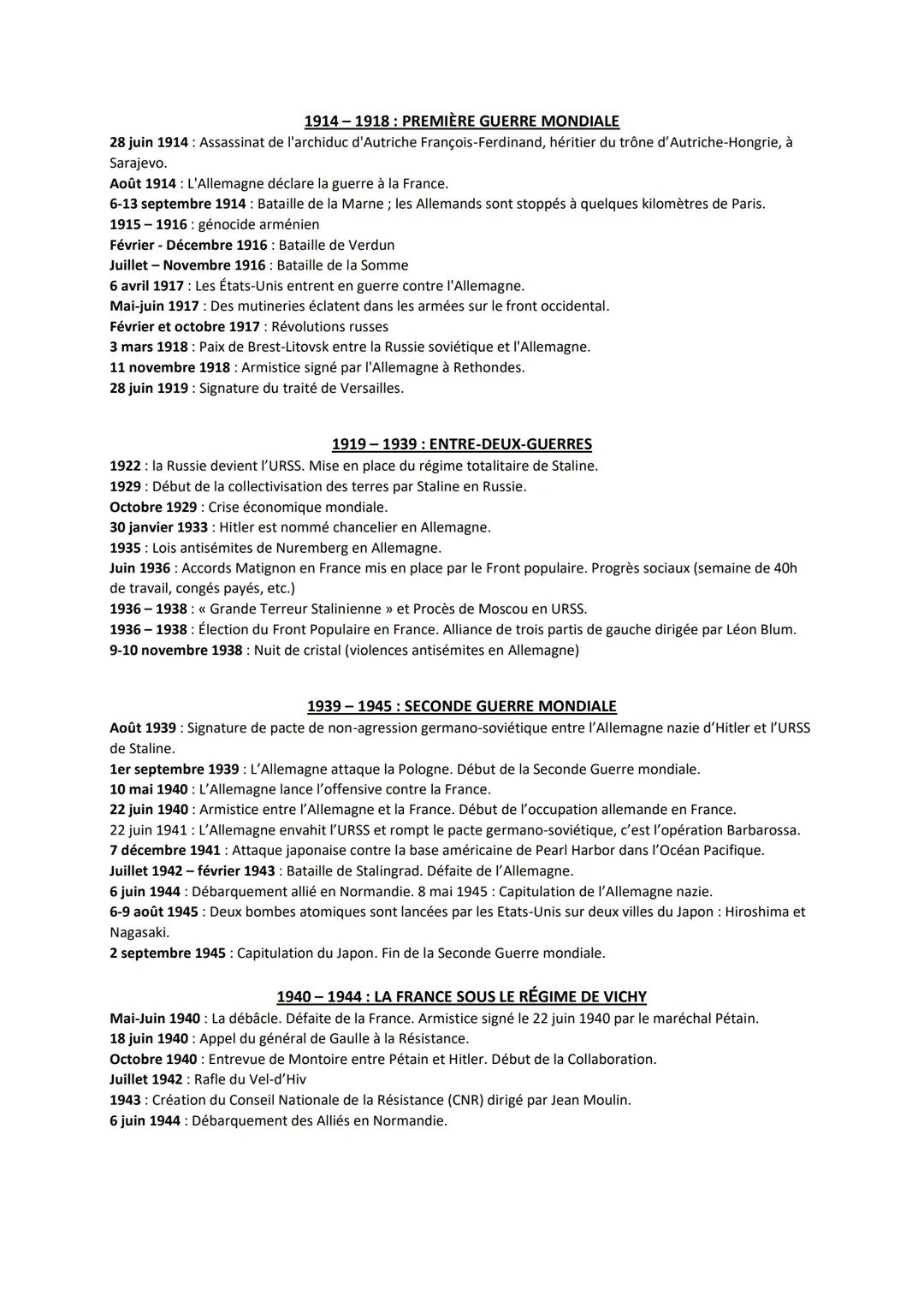 Chronologie- Histoire - toute la 3e