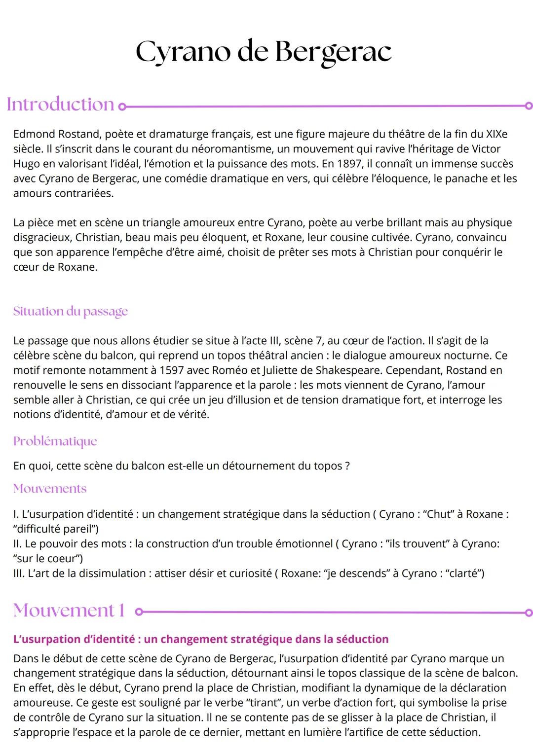 Introduction o
Cyrano de Bergerac
Edmond Rostand, poète et dramaturge français, est une figure majeure du théâtre de la fin du XIXe
siècle.