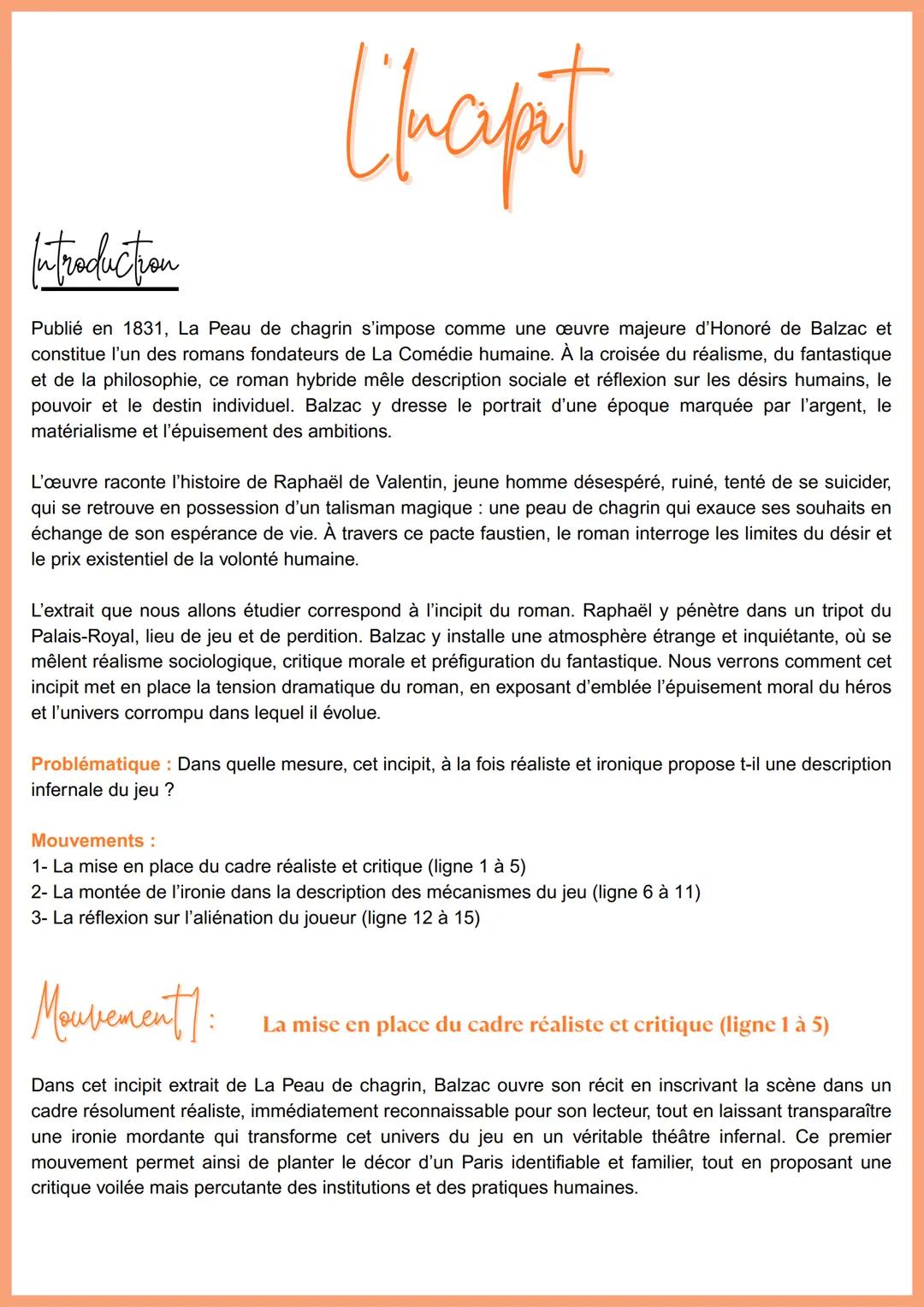 --- OCR Start ---
Chapit
Introduction
Publié en 1831, La Peau de chagrin s'impose comme une œuvre majeure d'Honoré de Balzac et
constitue l'