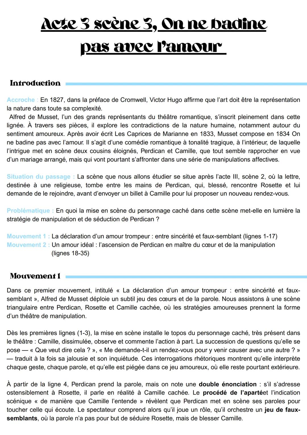 Analyse linéaire: acte 3 scène 3 On ne badine pas avec l’amour