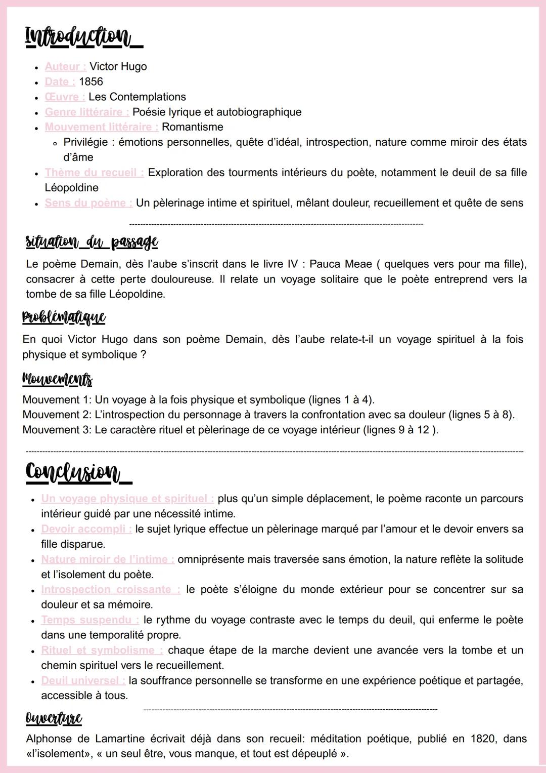 Analyse linéaire n°9
Demain dès l'aube
En quoi Victor Hugo dans son poème Demain, dès l'aube relate-t-il un voyage
spirituel à la fois physi