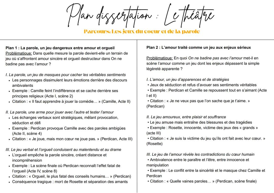 Plan de dissertation sur On ne badine pas avec l’amour