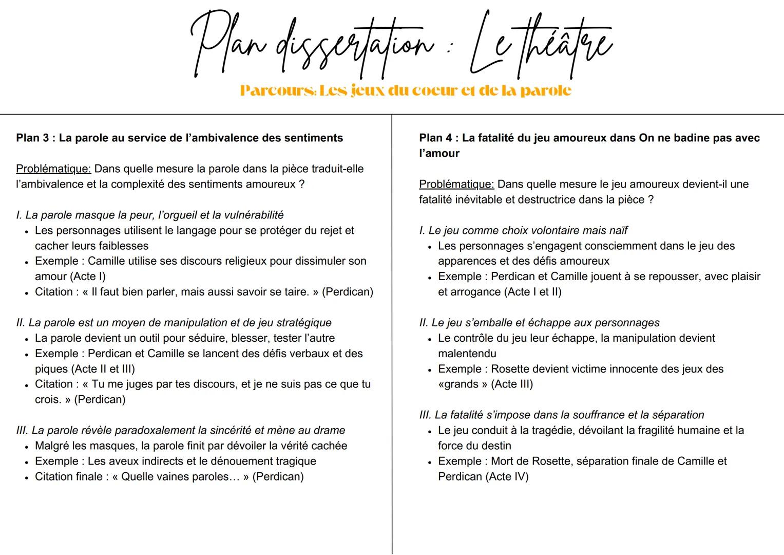 Plan dissertation : Le theatre
Parcours: Les jeux du coeur et de la parole
Plan 1: La parole, un jeu dangereux entre amour et orgueil
Problé