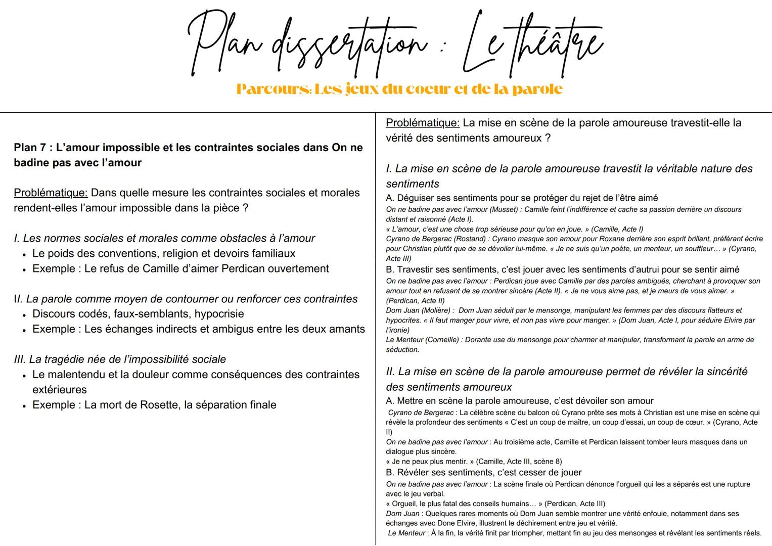 Plan dissertation : Le theatre
Parcours: Les jeux du coeur et de la parole
Plan 1: La parole, un jeu dangereux entre amour et orgueil
Problé
