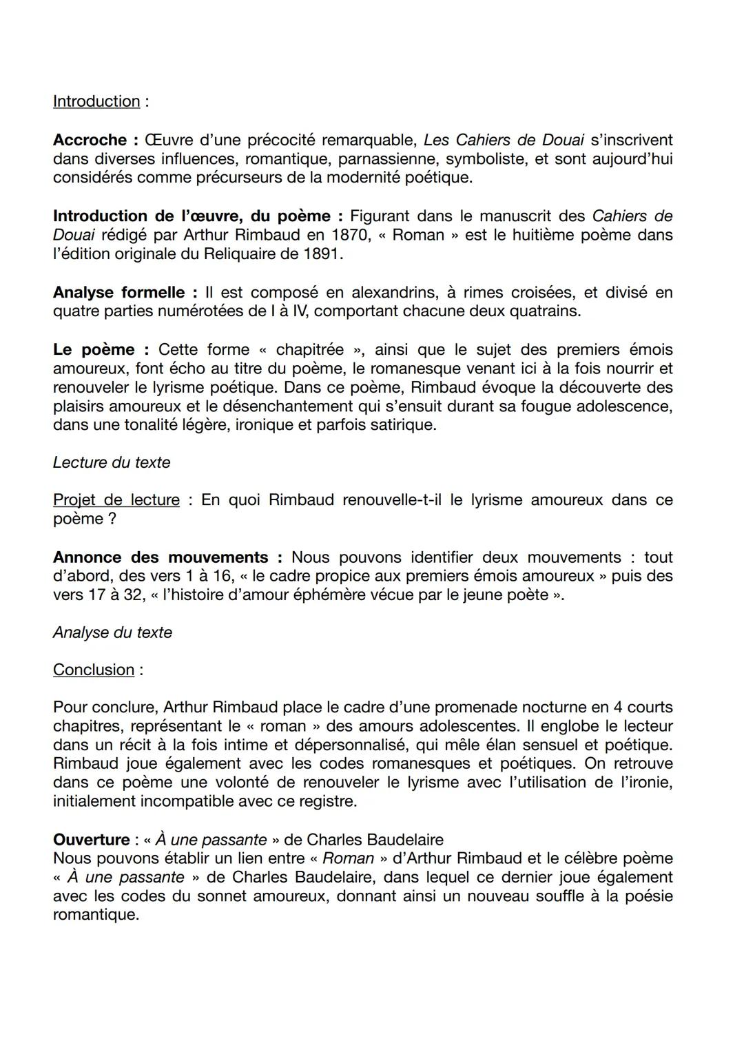 << ROMAN », ARTHUR RIMBAUD
Analyse linéaire BAC
On n'est pas sérieux, quand on a dix-sept ans.
- Un beau soir, foin des bocks et de la limon