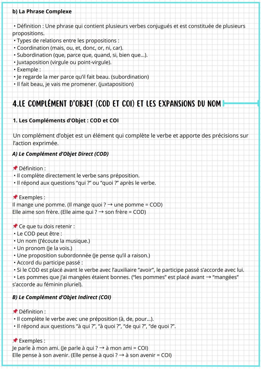 --- OCR Start ---
Grammaire
1. LES PROPOSITIONS
La Proposition Principale
• Définition: C'est une proposition indépendante qui peut exister
