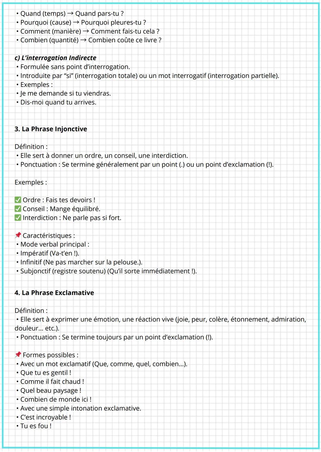 Grammaire
1. LES PROPOSITIONS
La Proposition Principale
• Définition: C'est une proposition indépendante qui peut exister seule.
• Exemple: