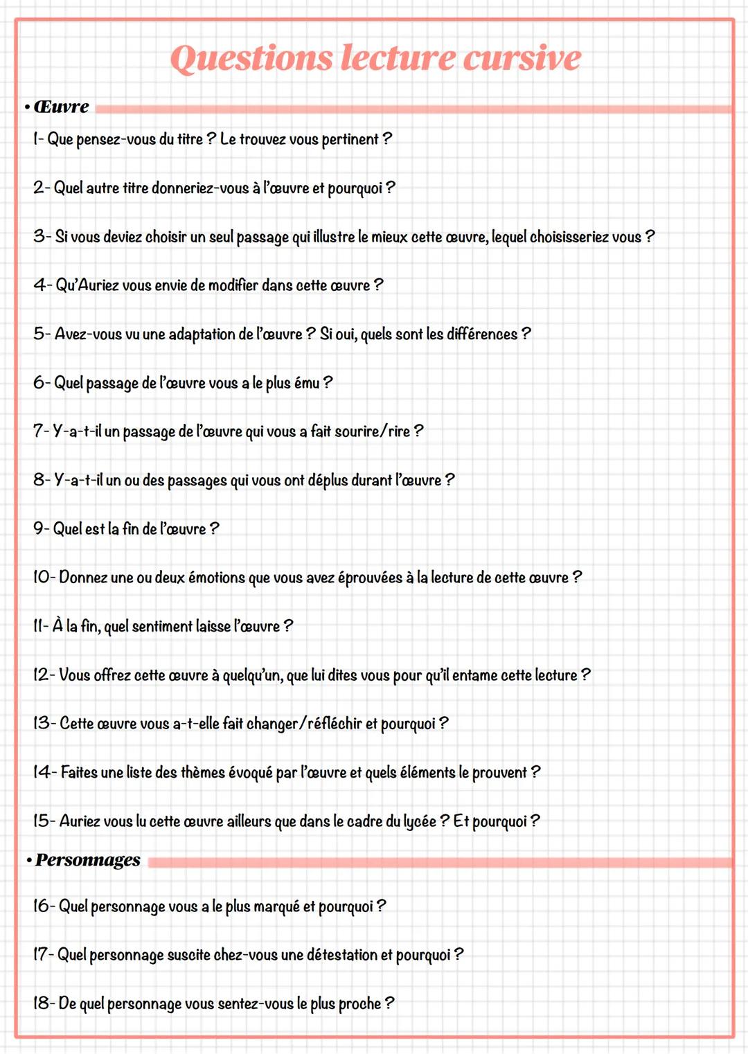 • Œuvre
Questions lecture cursive
1- Que pensez-vous du titre? Le trouvez vous pertinent?
2- Quel autre titre donneriez-vous à l'œuvre et po