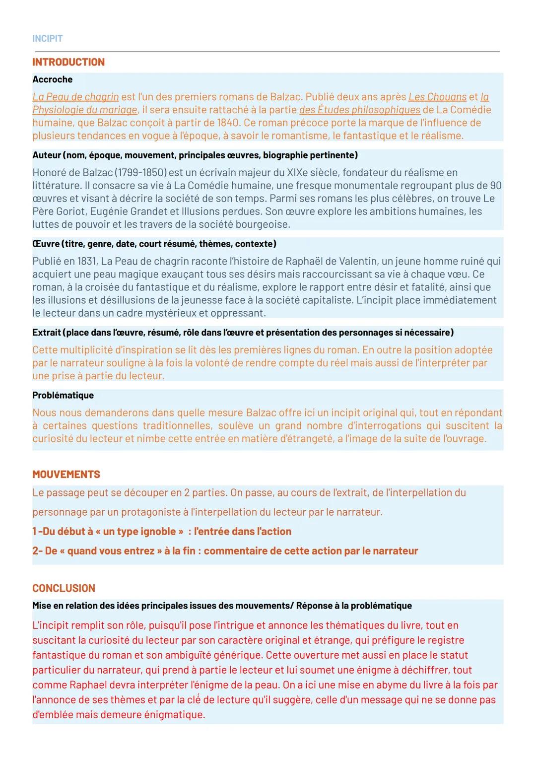 ## INCIPIT
## INTRODUCTION
### Accroche
La Peau de chagrin est l'un des premiers romans de Balzac. Publié deux ans après Les Chouans et la