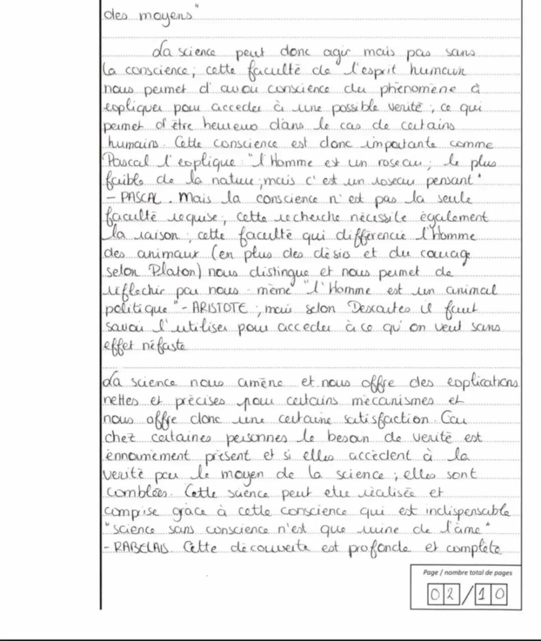 Philosophie - Baccalauréat 14/
général
20
Appréciation : Effort de prise en charge du
sujet, avec une convocation pertinente de
Platon et Ba