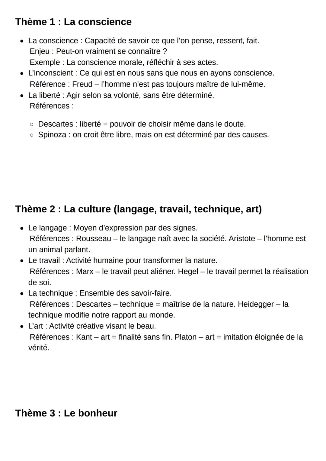 Thème 1: La conscience
• La conscience: Capacité de savoir ce que l'on pense, ressent, fait.
Enjeu: Peut-on vraiment se connaître ?
Exemple: