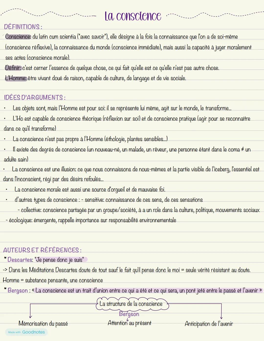 --- OCR Start ---
DÉFINITIONS:
La conscience
Conscience: du latin cum scientia ("avec savoir"), elle désigne à la fois la connaissance que l
