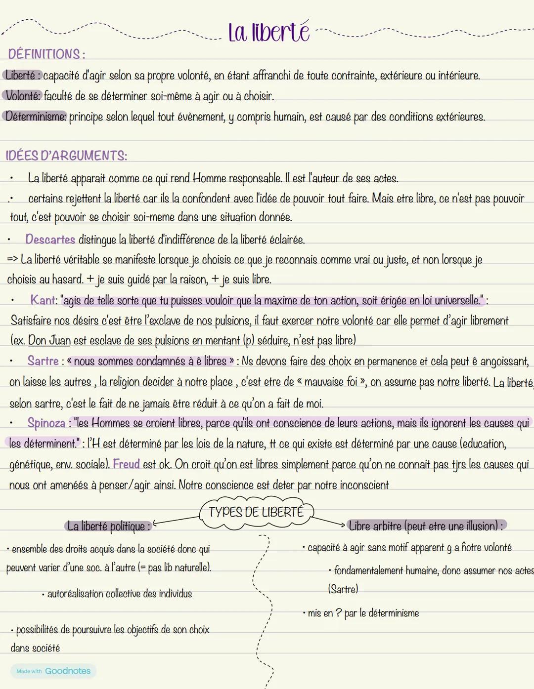 DÉFINITIONS:
La liberté
Liberté: capacité d'agir selon sa propre volonté, en étant affranchi de toute contrainte, extérieure ou intérieure.