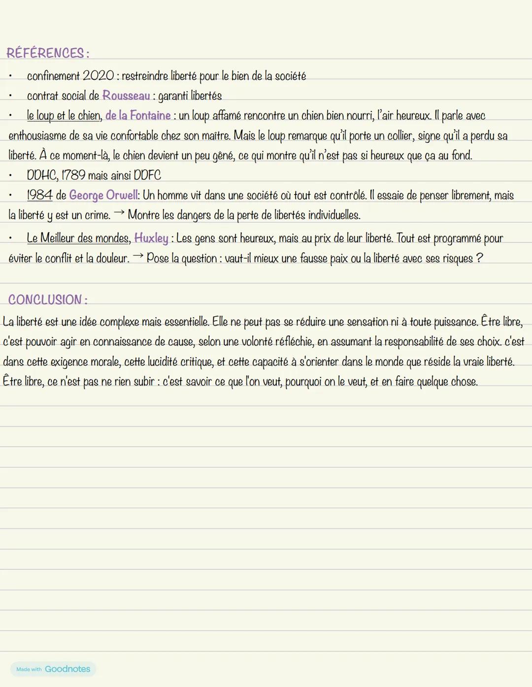 DÉFINITIONS:
La liberté
Liberté: capacité d'agir selon sa propre volonté, en étant affranchi de toute contrainte, extérieure ou intérieure.