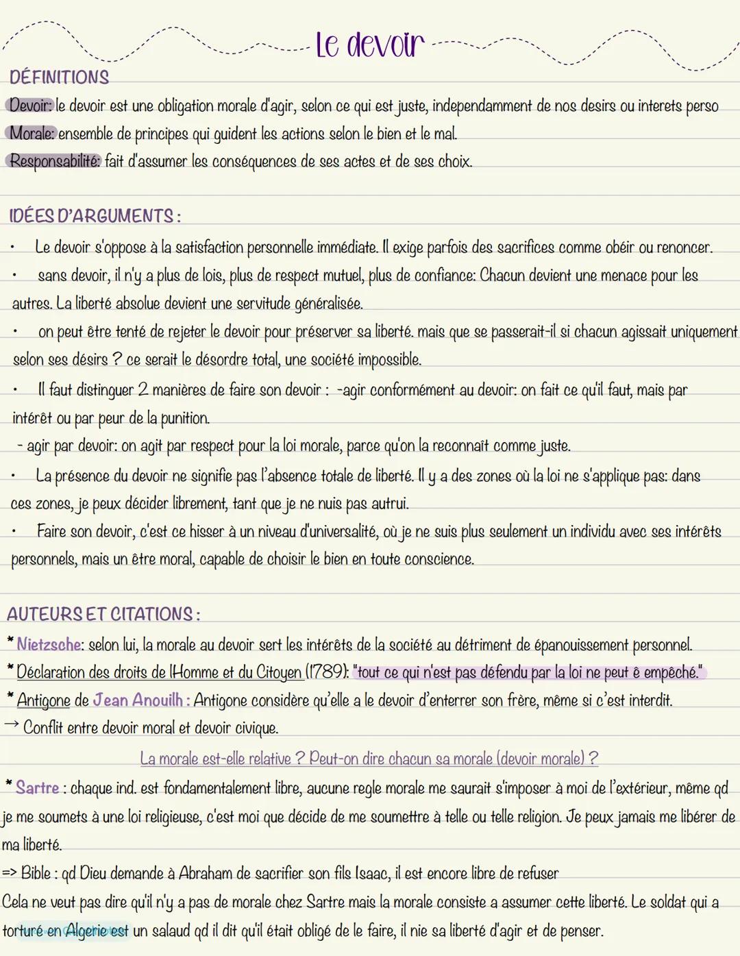 DÉFINITIONS.... Le devoir
Devoir: le devoir est une obligation morale d'agir, selon ce qui est juste, independamment de nos desirs ou intere
