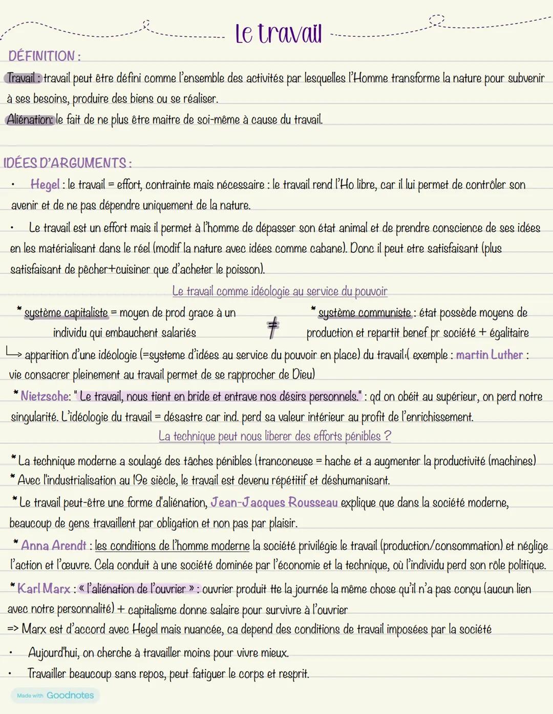 Fiche philo sur le travail