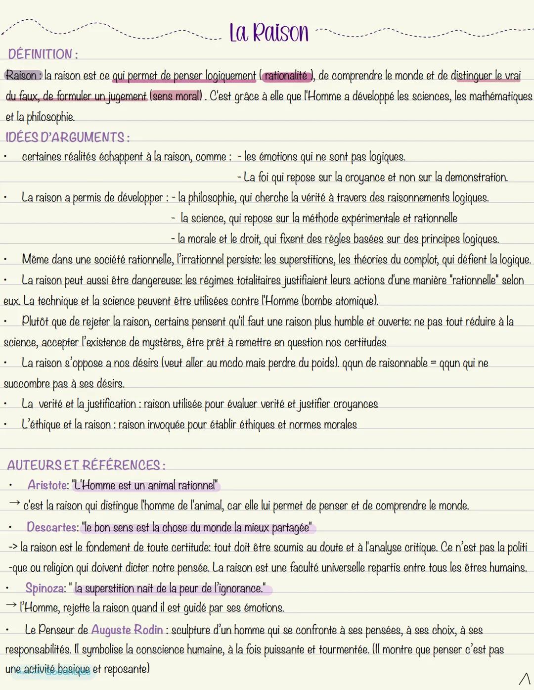 Fiche philo sur la raison