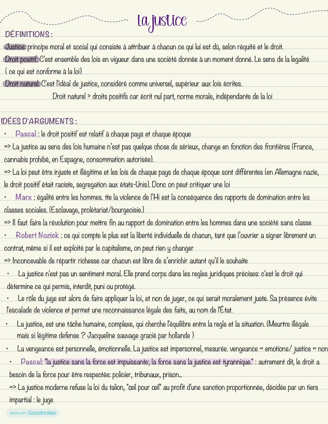 DÉFINITIONS:
La justice
Justice: principe moral et social qui consiste à attribuer à chacun ce qui lui est dû, selon réquité et le droit.
Dr