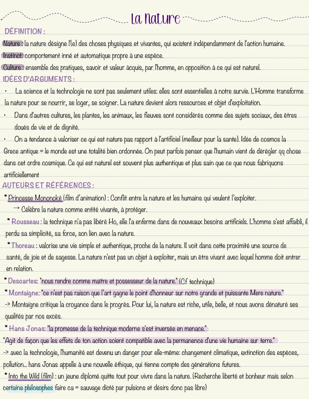 Fiche philo sur la nature