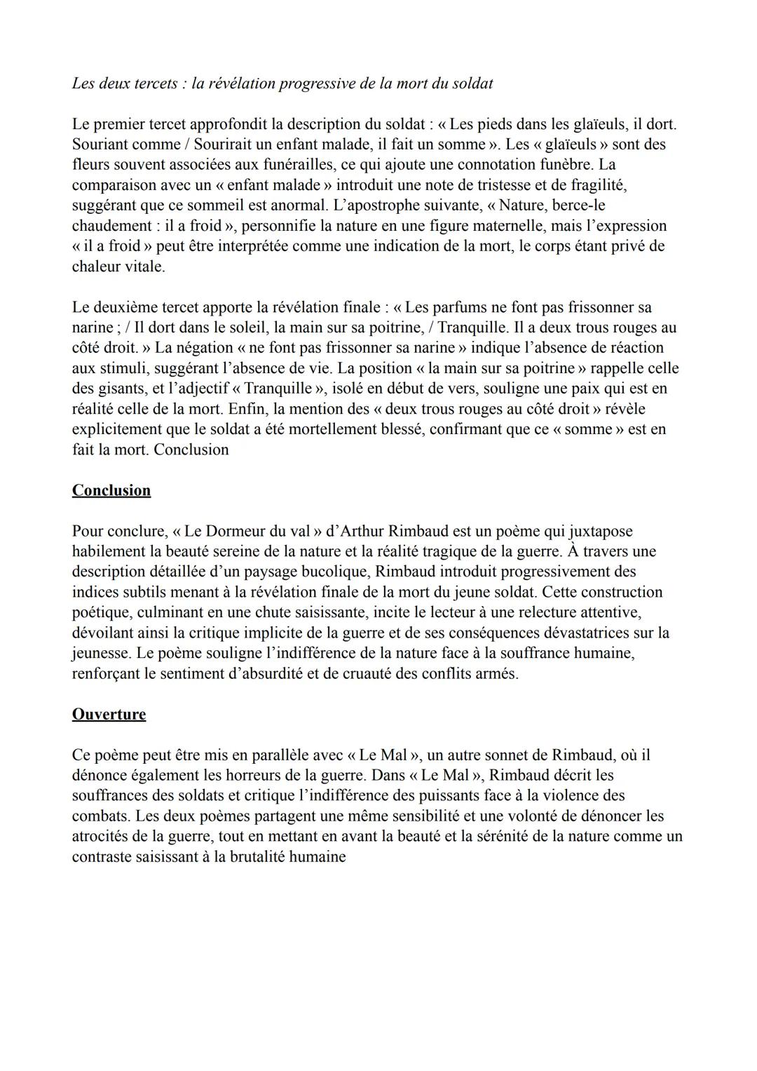 Introduction
Analyse linéaire 1: Le Dormeur du Val
Arthur Rimbaud (1854-1891) est un jeune poète français du XIXe siècle pour qui dès
l'adol