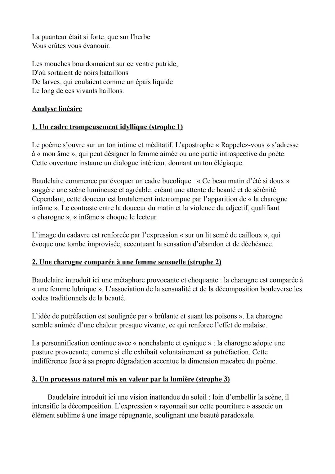 Introduction
Analyse linéaire 4: Une Charogne
Charles Baudelaire (1821-1867) est un poète majeur du XIXe siècle. Son recueil Les Fleurs
du M