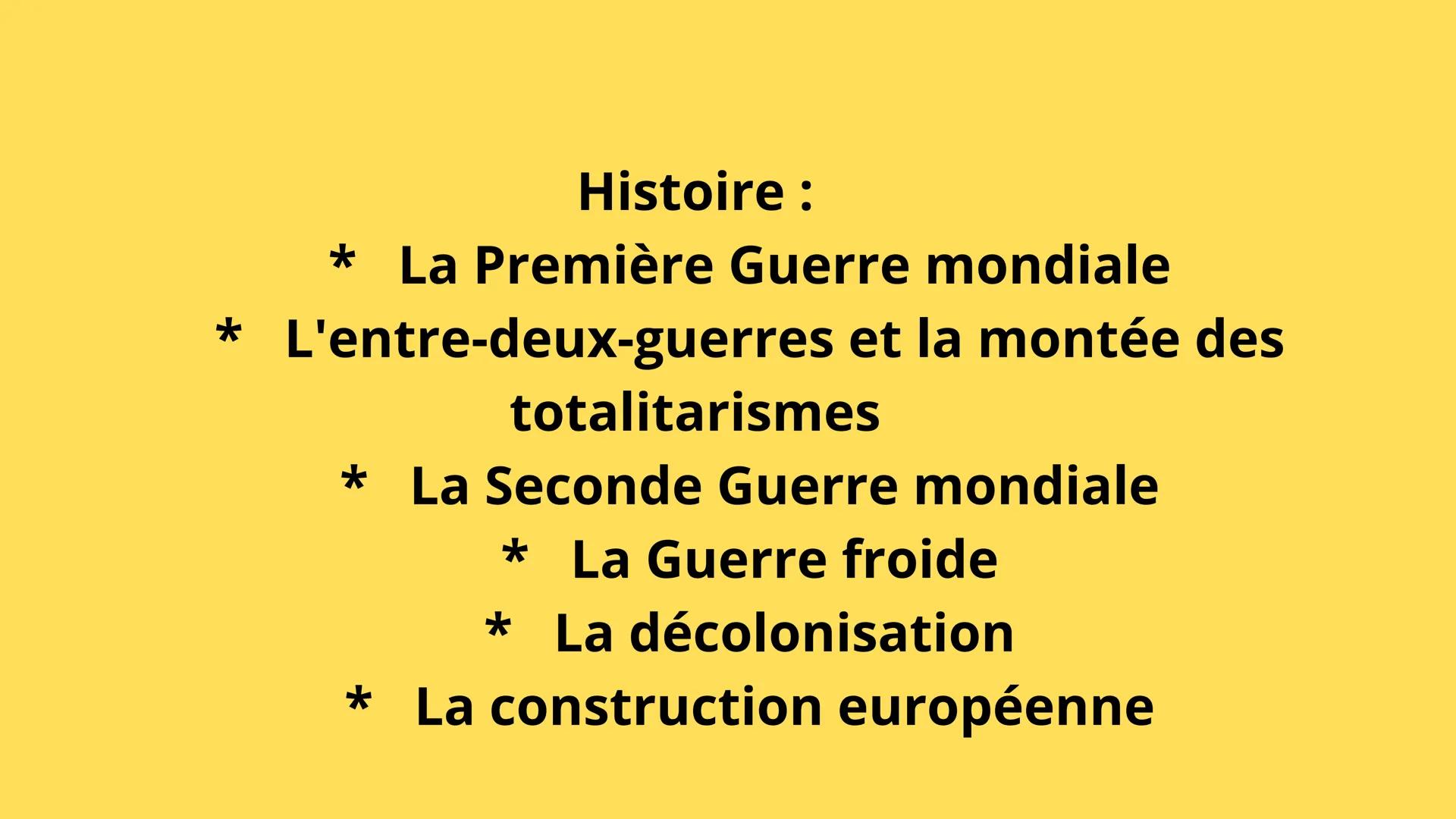 brevet blanc d'histoire,
géographie et EMC *
*
Histoire :
* La Première Guerre mondiale
* L'entre-deux-guerres et la montée des
totalitarism
