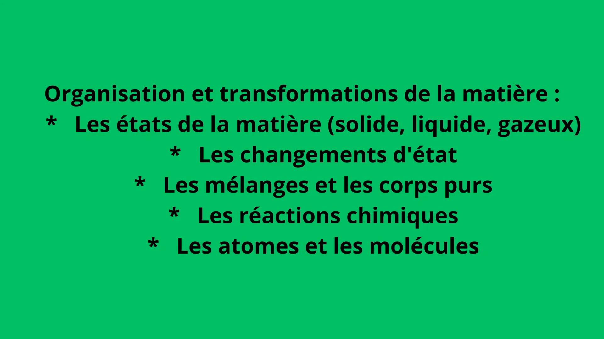 Brevet blanc de physique
chimie Organisation et transformations de la matière :
* Les états de la matière (solide, liquide, gazeux)
* Les ch