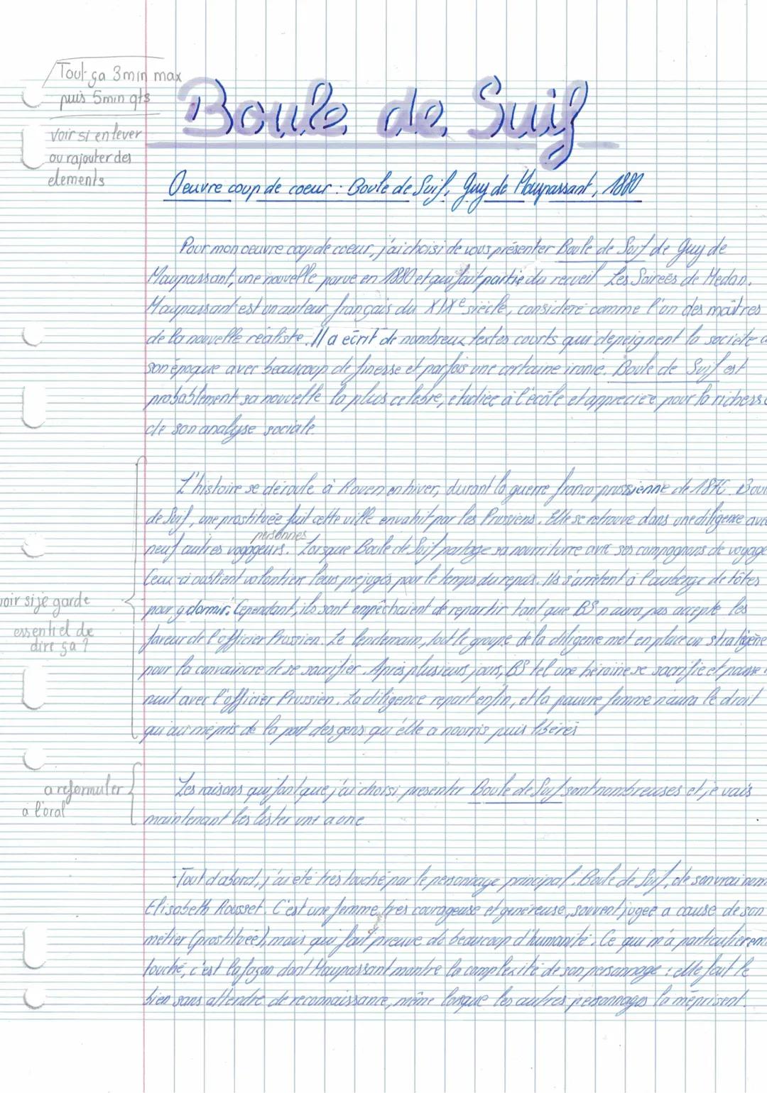 Boule de suif de Guy de Maupassant, Bac Oral de français