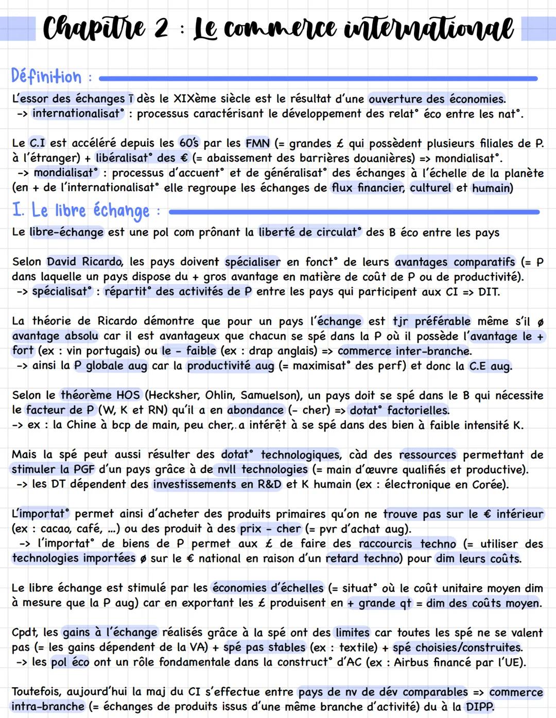 Chapitre 2: Le commerce international
Définition:
L'essor des échanges ī dès le XIXème siècle est le résultat d'une ouverture des économies.