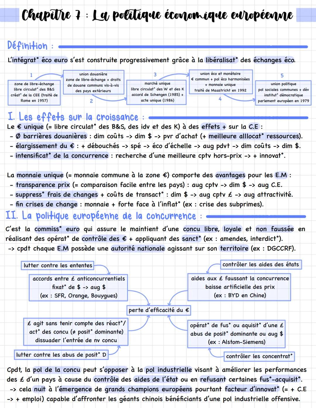 Fiche de révision sur la politique économique européenne - SES