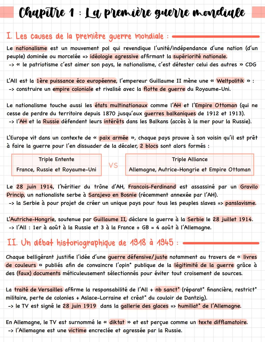 Chapitre 1: La première guerre mondiale
I. Les causes de la première guerre mondiale :
Le nationalisme est un mouvement pol qui revendique l
