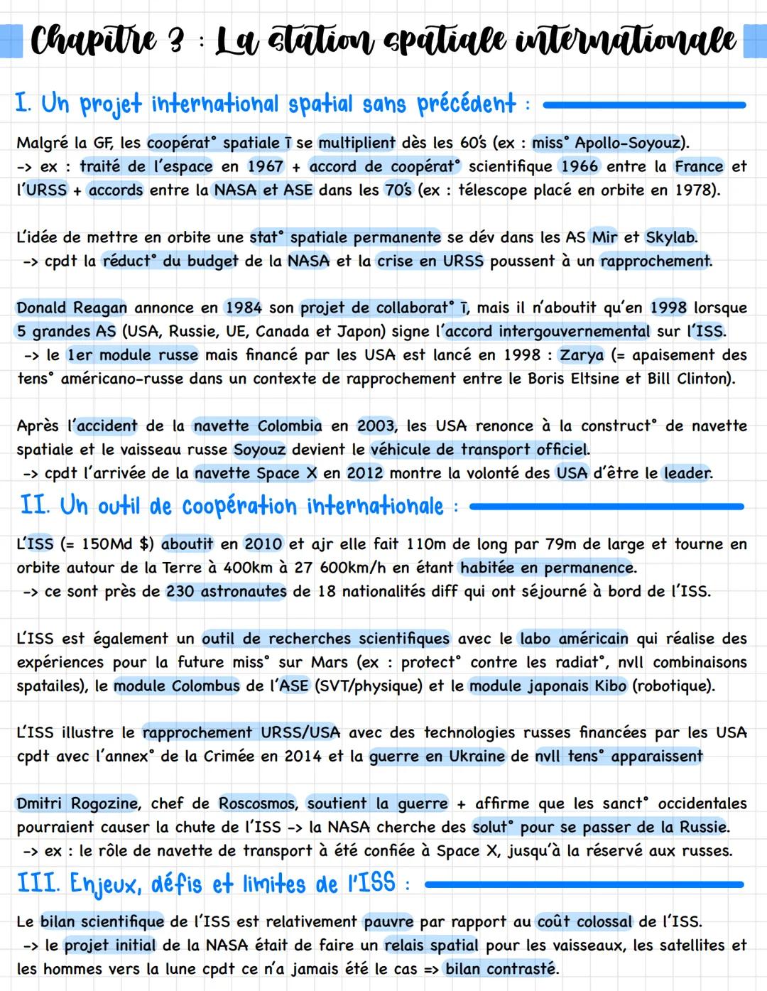 Chapitre 1: La puissance spatiale
I. La course à l'espace :
Durant la GF, I'URSS et les USA se lancent dans une « course à l'espace >> afin
