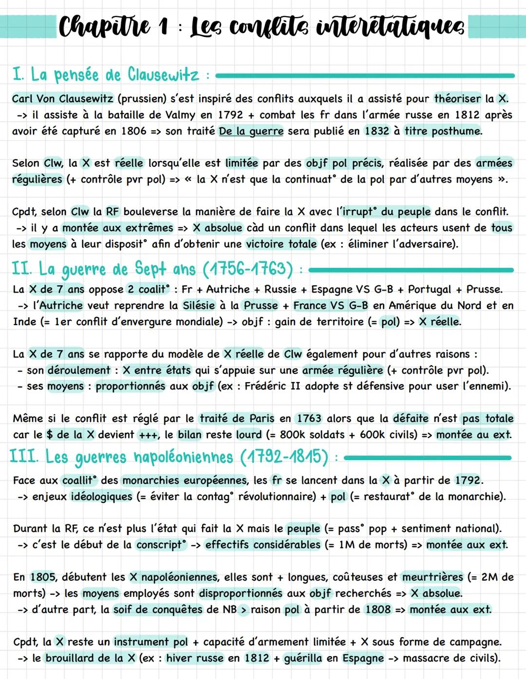Chapitre 1: Les conflits interétatiques
I. La pensée de Clausewitz:
Carl Von Clausewitz (prussien) s'est inspiré des conflits auxquels il a