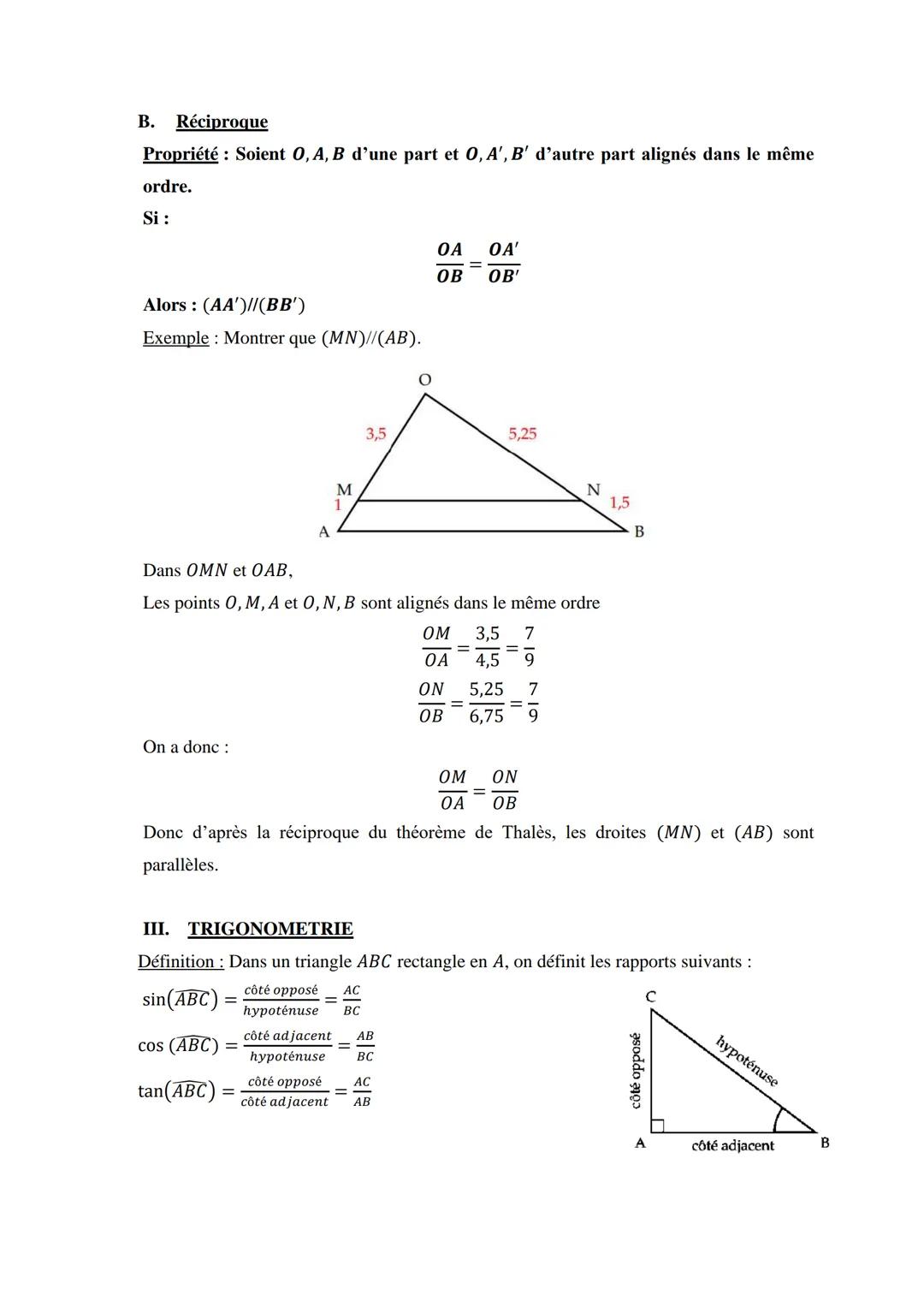 FICHE DE REVISION - BREVET DES COLLEGES
ΑΝΝΕΕ 2024
I.
LE THEOREME DU PYTHAGORE
A. Enoncé du théorème
Propriété: Dans un triangle rectangle,