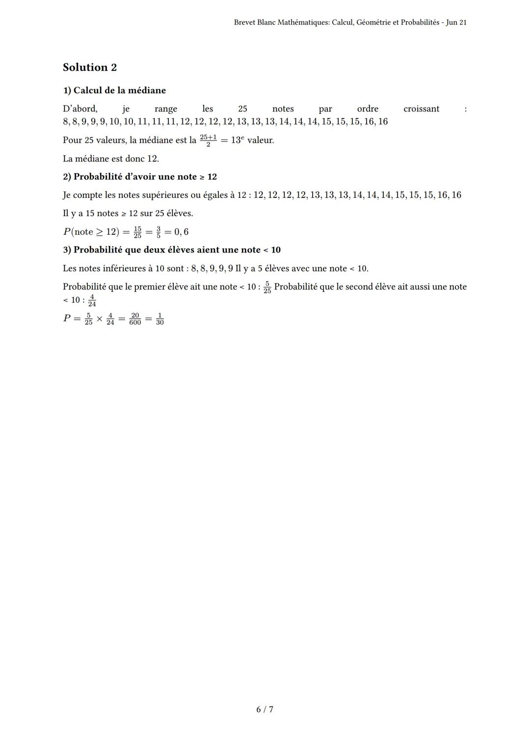Brevet Blanc Mathématiques: Calcul, Géométrie et Prob-
abilité
Brevet
Généré par nounous0411 - Jun 21
Description: Ce brevet blanc évalue le