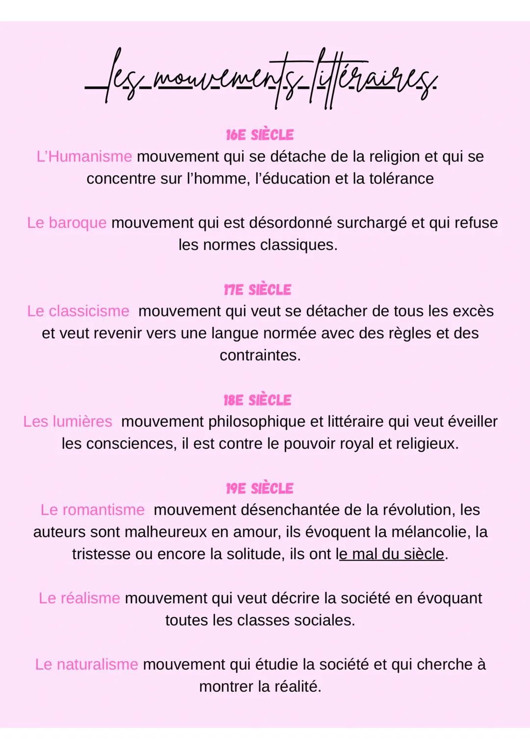 Les mouvements littéraires